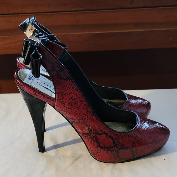 Steve Madden slingback platform heels red black sz 6.5 M Mevas animal print - Picture 2 of 4